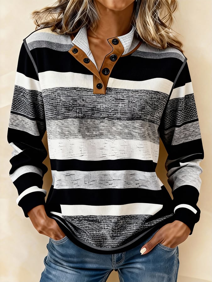Women'S Casual Color Block Printed Pullover Sweatshirt