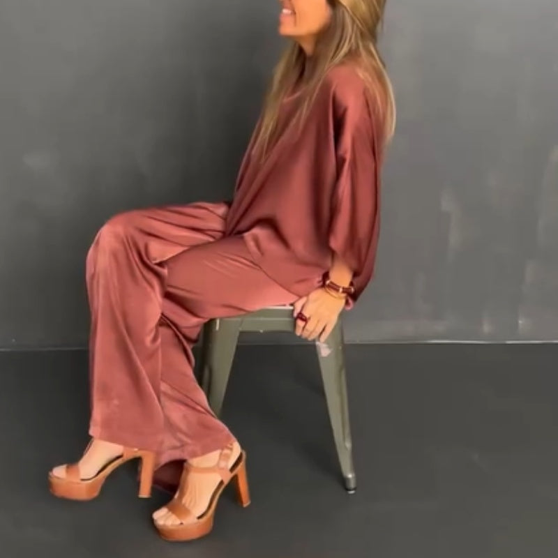 🌸Spring Specials🌸Women's Loose Solid Color Bat-Sleeved 2-Piece Set