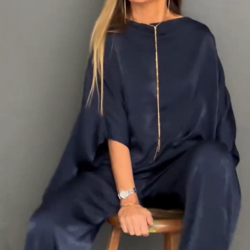 🌸Spring Specials🌸Women's Loose Solid Color Bat-Sleeved 2-Piece Set