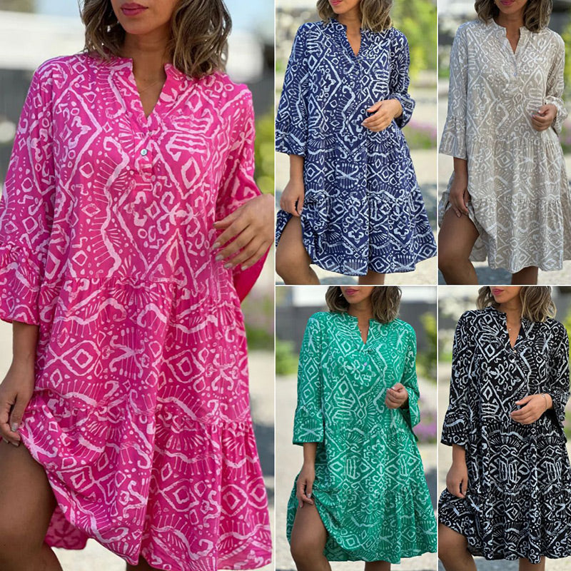 🌺Hot Sale 50% OFF⏳💐 Casual Loose Printed V-Neck Flowy Dress