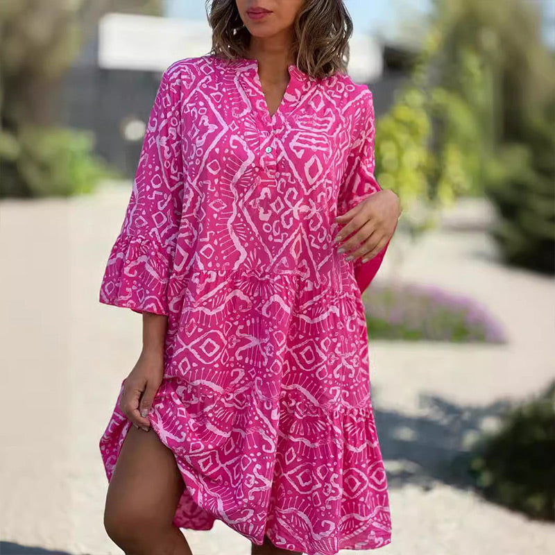 🌺Hot Sale 50% OFF⏳💐 Casual Loose Printed V-Neck Flowy Dress