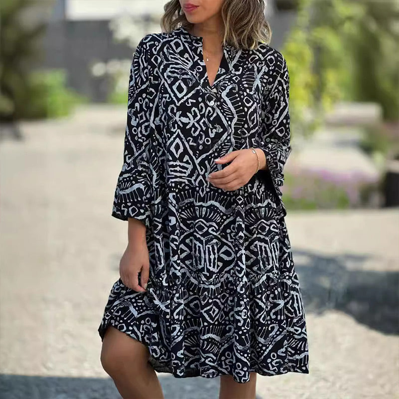 🌺Hot Sale 50% OFF⏳💐 Casual Loose Printed V-Neck Flowy Dress
