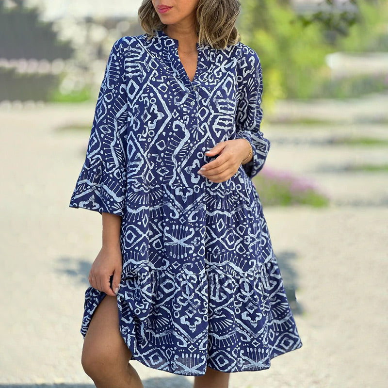 🌺Hot Sale 50% OFF⏳💐 Casual Loose Printed V-Neck Flowy Dress