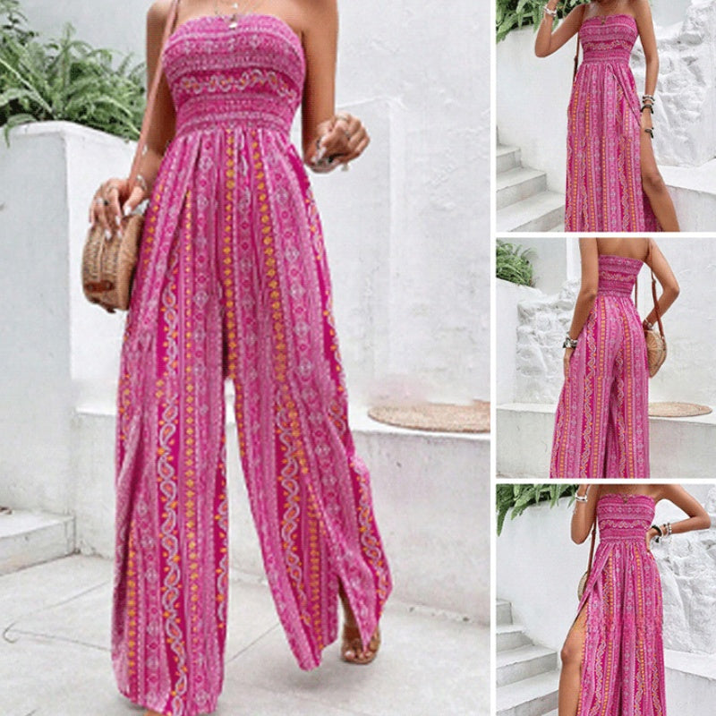🌞Women's Printed High-Slit Strapless Jumpsuit💞