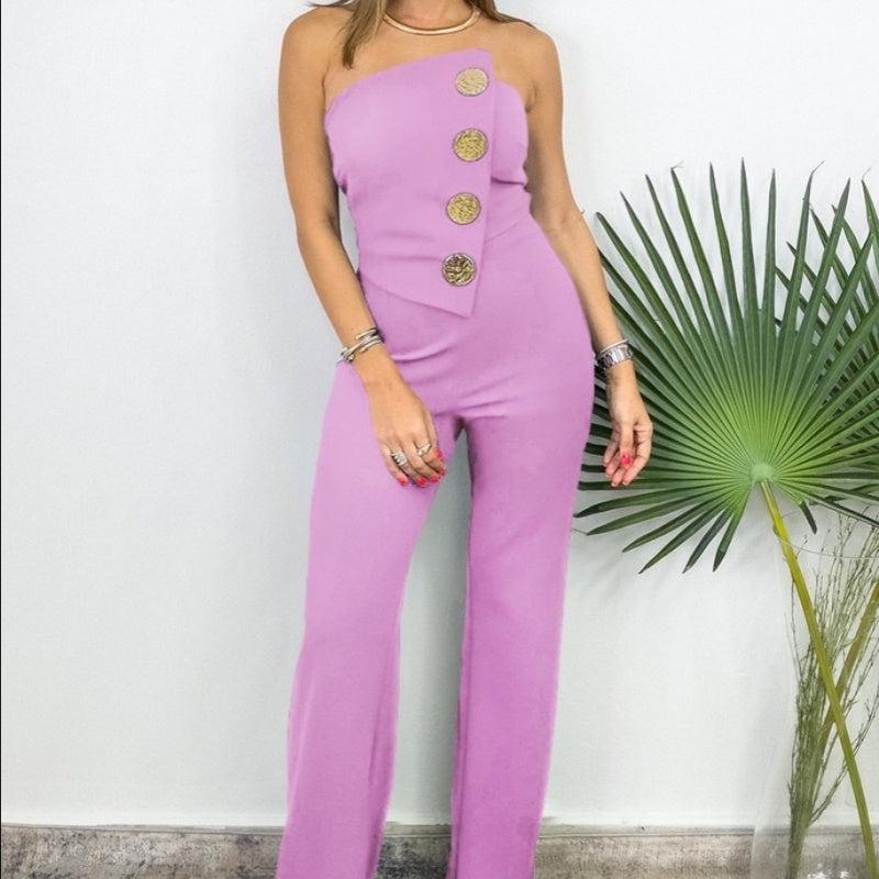 🎉What should I wear tomorrow? 💞Sleeveless Button Embellished Wide Leg Jumpsuit