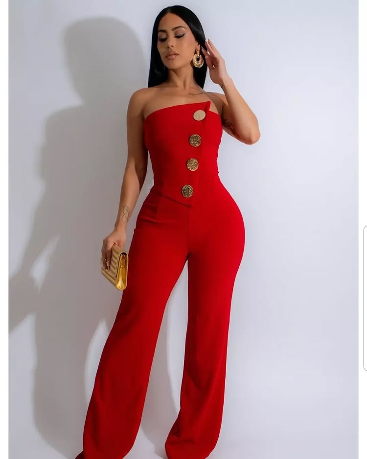 🎉What should I wear tomorrow? 💞Sleeveless Button Embellished Wide Leg Jumpsuit