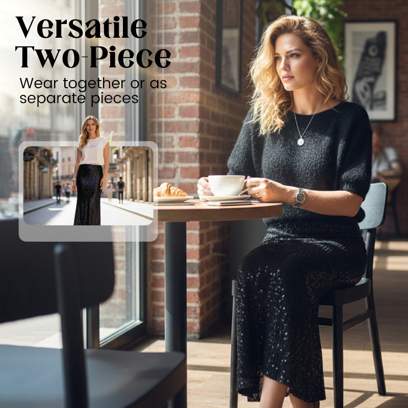 ⏳Time-Limited Special⏰Women’s Knit Top and Sequin Skirt 2-Piece Set💕