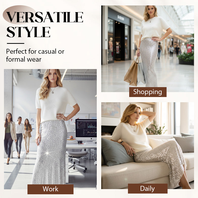 ⏳Time-Limited Special⏰Women’s Knit Top and Sequin Skirt 2-Piece Set💕